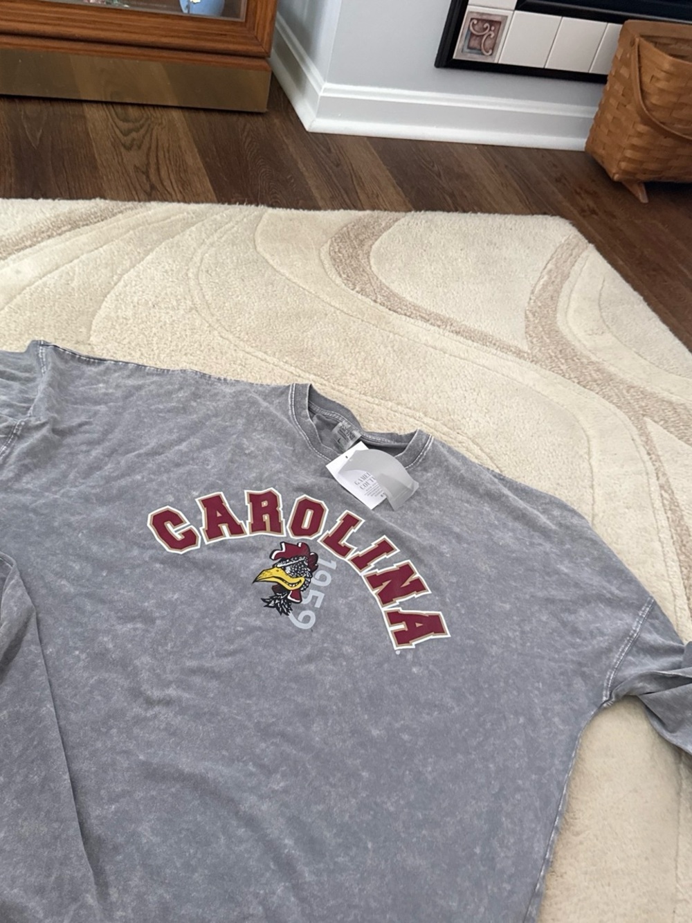 Carolina Arch Graphic Long-Sleeve Tee in Heather Gray with Maroon Print